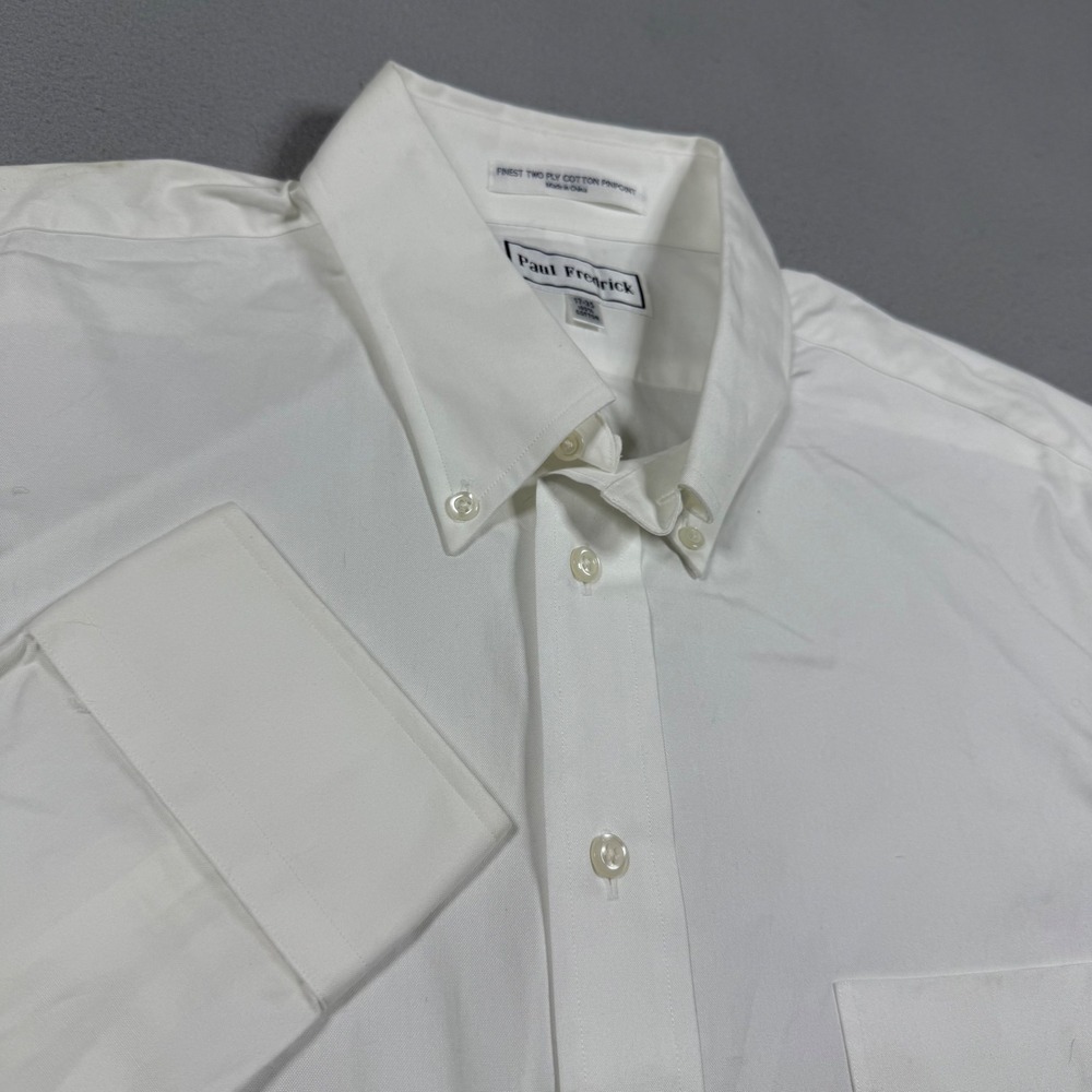 Paul Fredrick Mens White Cotton Pinpoint Button Down Dress Shirt 17-35